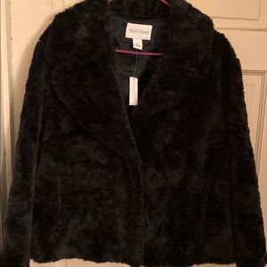 WHBM faux fur 3/4 sleeve swing jacket